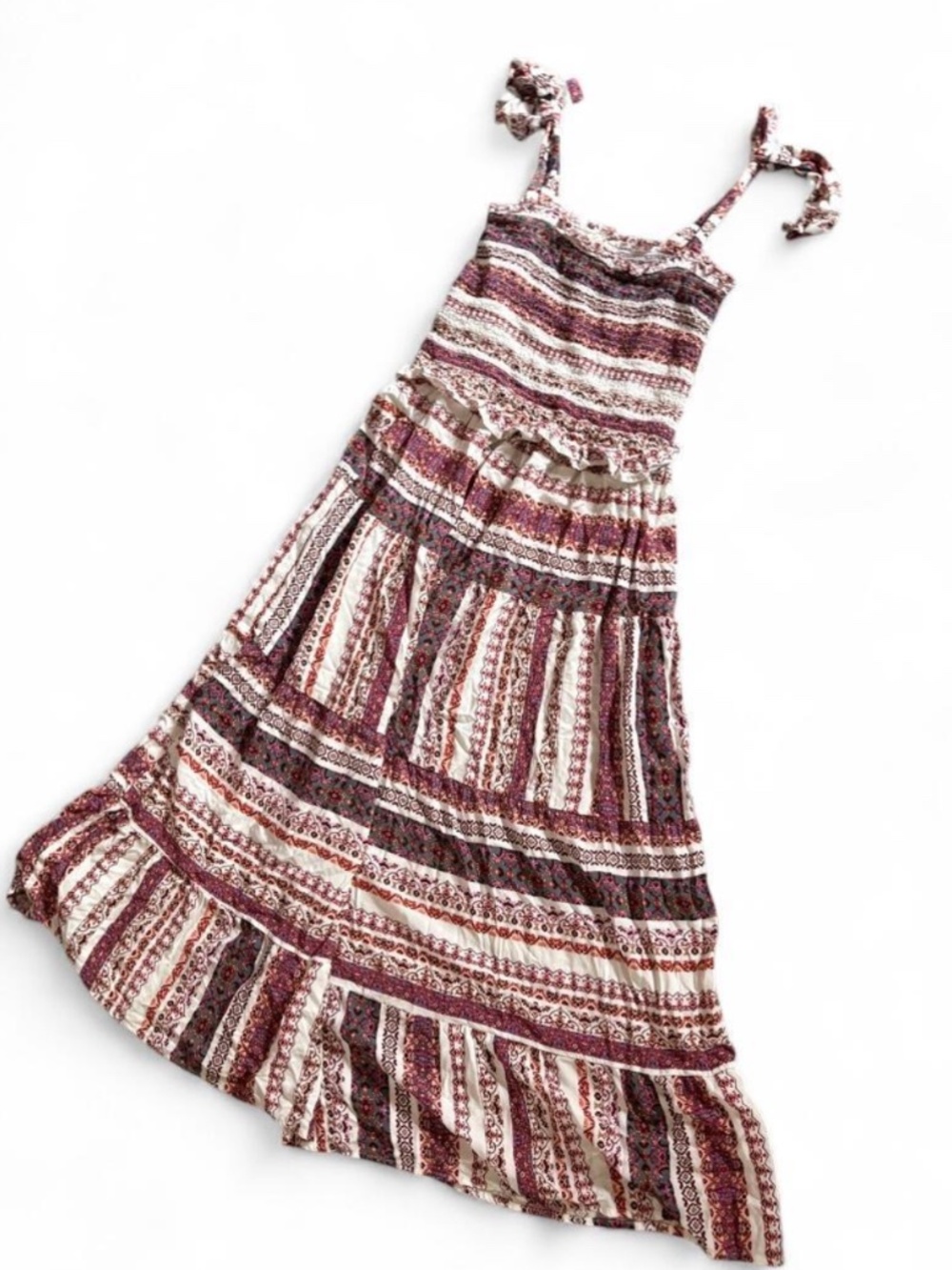 ILLA ILLA Boho CottageCore Tie-Strap Maxi Dress